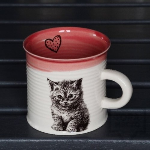 Ръчно изработена порцеланова чаша тип консерва Art.E Handmade - малка консерва с котка